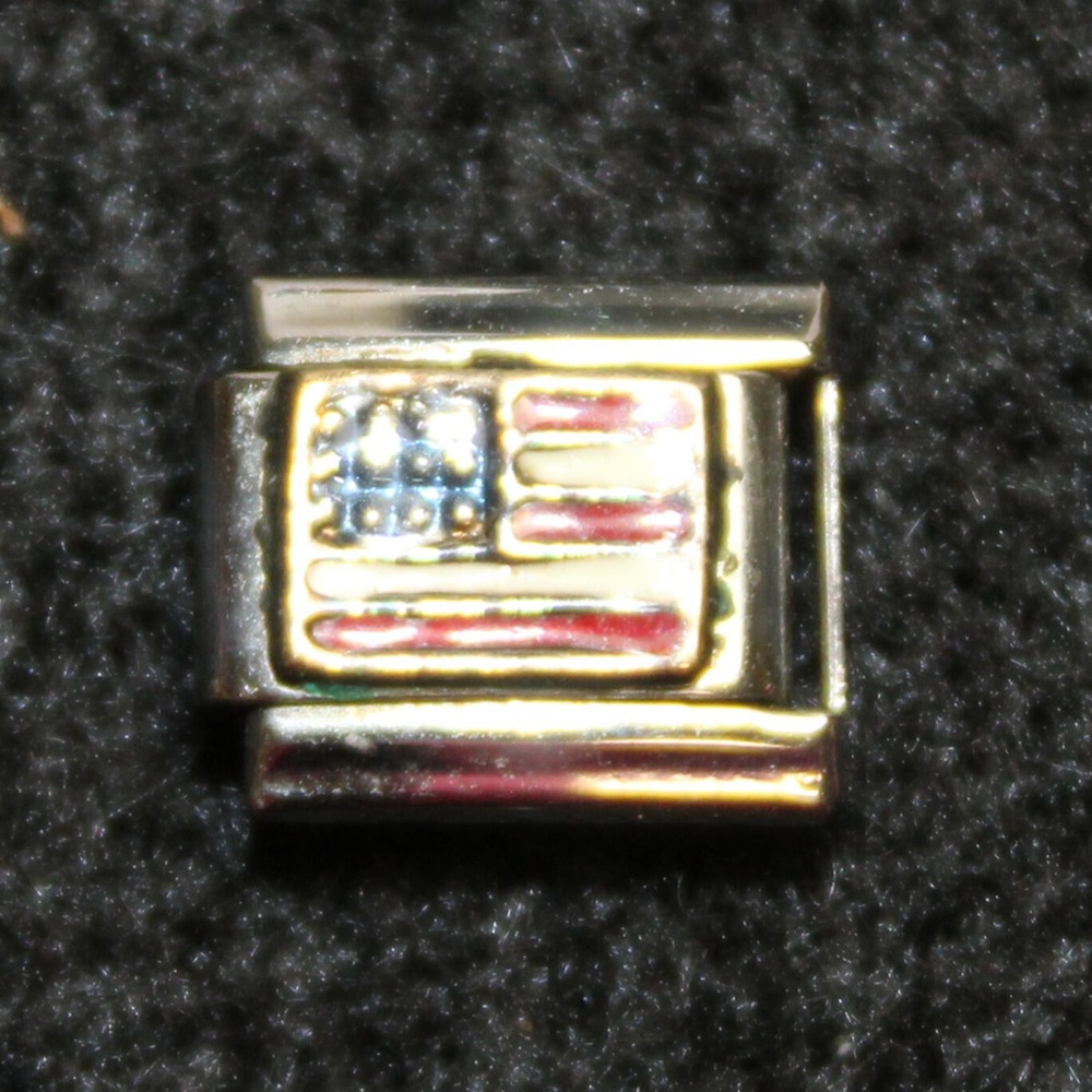 American Flag Italian Stretch Charm 18k Gold and Stainless Steel JAD